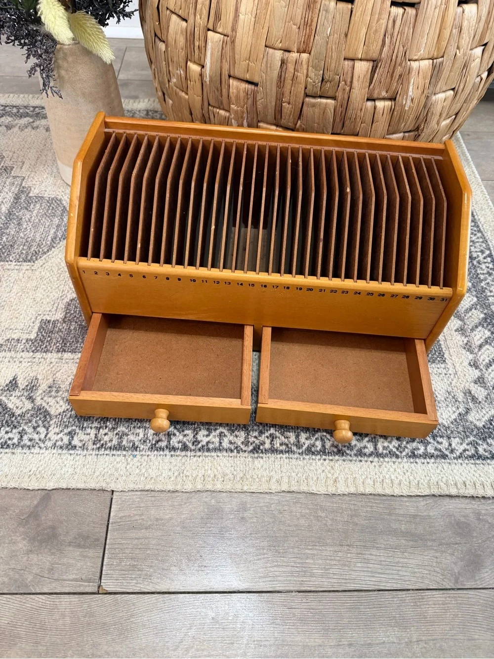 Vintage Lillian Vernon 31-Day Wooden Desktop Mail and Bill Organizer